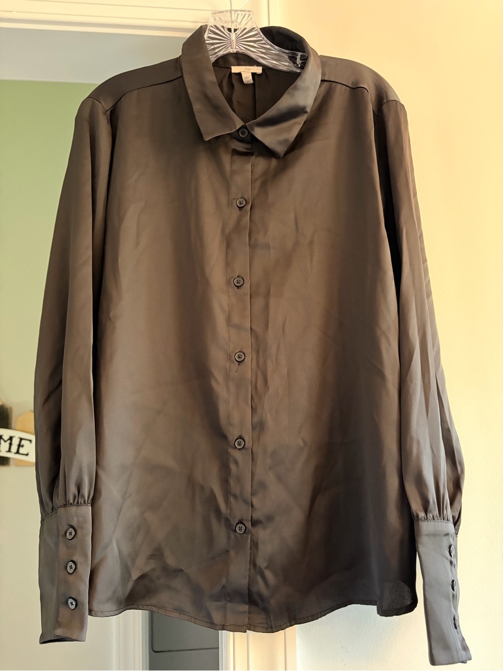 NWT Joie Black Satin Long Sleeve Blouse XL
